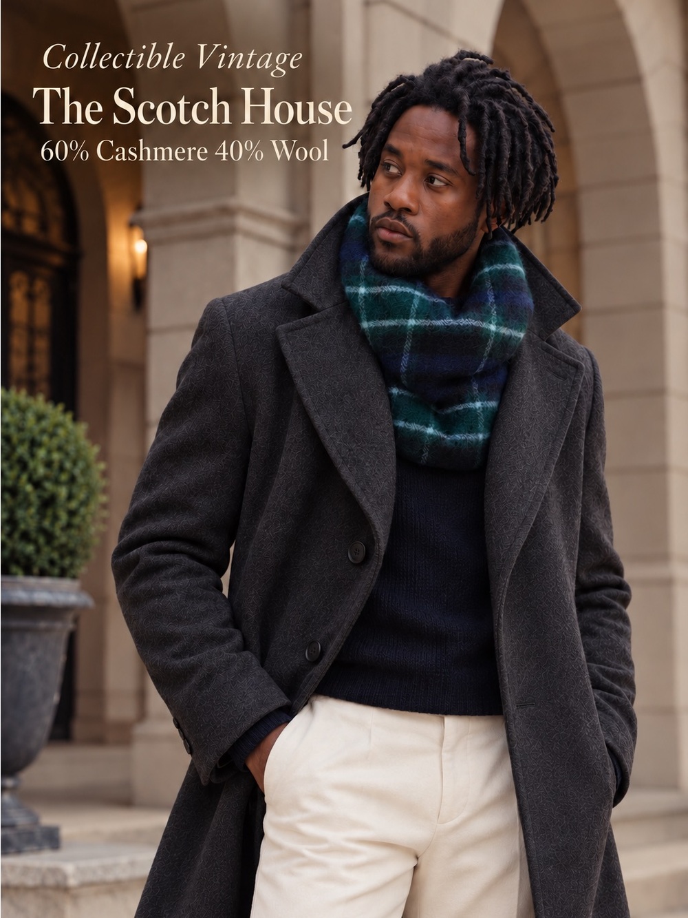The Scotch House Cashmere Wool Plaid Scarf Preppy Heritage Milled Dark Academia